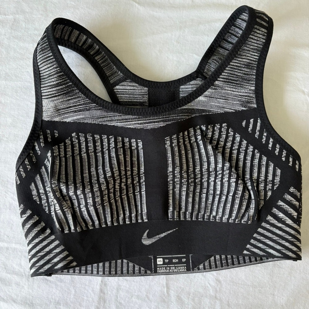 Nike Flyknit Sports Bra Black White Static‎ Racerback Just Do It AJ0851-010 XS